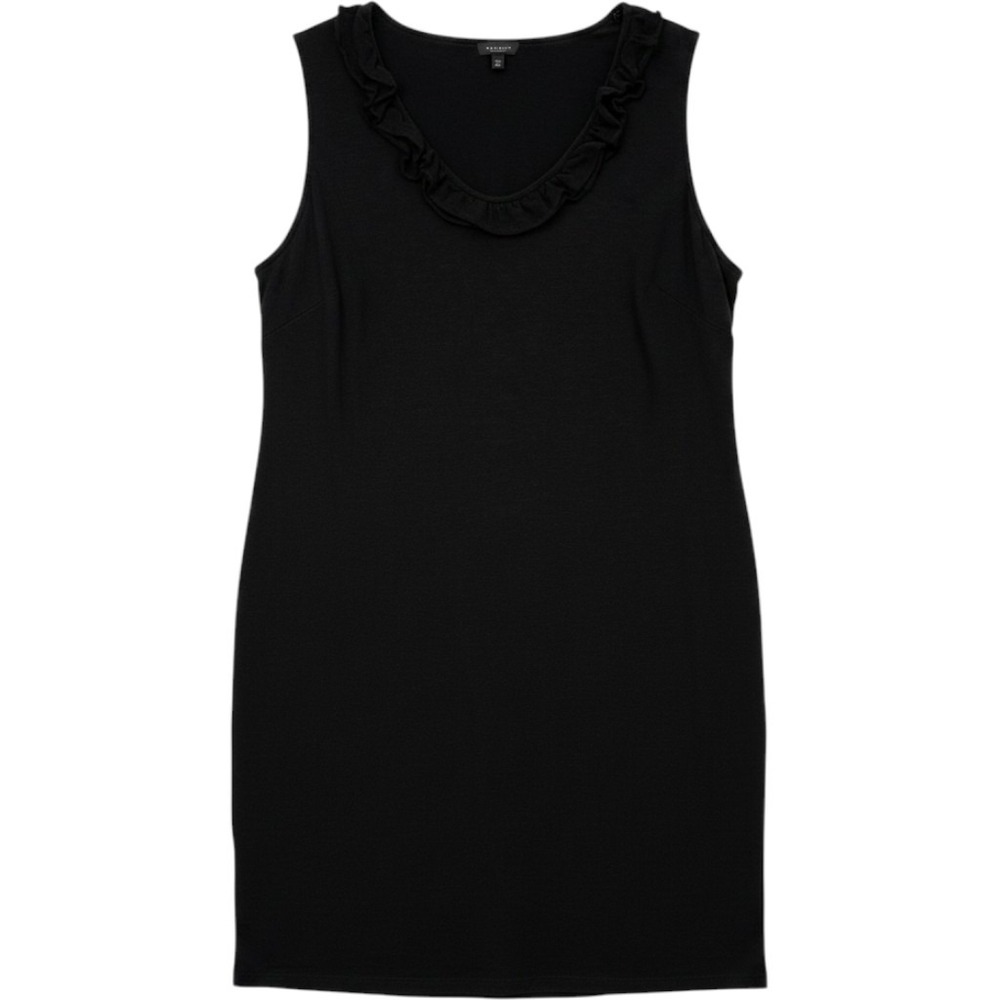 Talbots Dress Womens 3XP Black Ruffle Neck‎ Sleeveless Heavyweight Cotton Shift